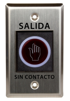 Textos em espanhol botão de saída de infravermelho sem toque, tamanho ANSI 115*70mm aço inoxidável, com luz LED